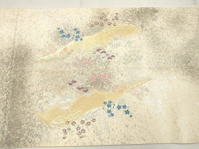平和屋着物◎六通太鼓柄袋帯 渡り橋遠山飛鶴花文 金銀糸 正絹 逸品 CAAN7216kb
