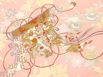 平和屋本店●極上　創業460年・千總　訪問着　刺繍　几帳鳳凰吉祥花文　金彩　珊瑚色地　逸品　CYAA2999s5