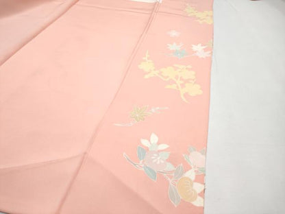 平和屋本店●極上　創業460年・千總　訪問着　刺繍　几帳鳳凰吉祥花文　金彩　珊瑚色地　逸品　CYAA2999s5