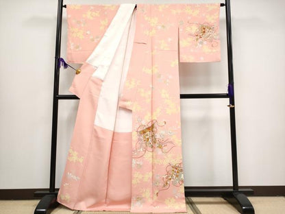平和屋本店●極上　創業460年・千總　訪問着　刺繍　几帳鳳凰吉祥花文　金彩　珊瑚色地　逸品　CYAA2999s5
