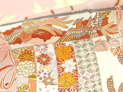 平和屋本店●極上　創業460年・千總　訪問着　刺繍　几帳鳳凰吉祥花文　金彩　珊瑚色地　逸品　CYAA2999s5