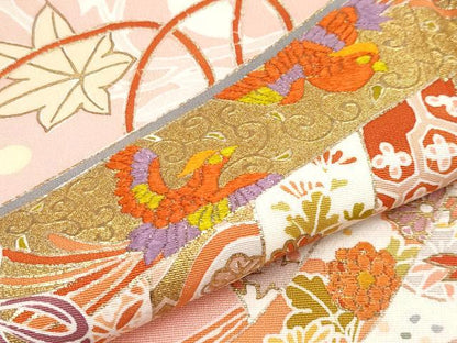 平和屋本店●極上　創業460年・千總　訪問着　刺繍　几帳鳳凰吉祥花文　金彩　珊瑚色地　逸品　CYAA2999s5