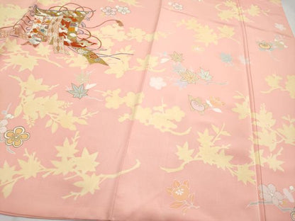 平和屋本店●極上　創業460年・千總　訪問着　刺繍　几帳鳳凰吉祥花文　金彩　珊瑚色地　逸品　CYAA2999s5