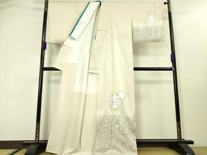 平和屋本店■極上　訪問着　正倉院花文　象牙色地　銀彩　逸品　DZAA3922kh5