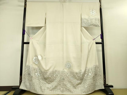 平和屋本店■極上　訪問着　正倉院花文　象牙色地　銀彩　逸品　DZAA3922kh5