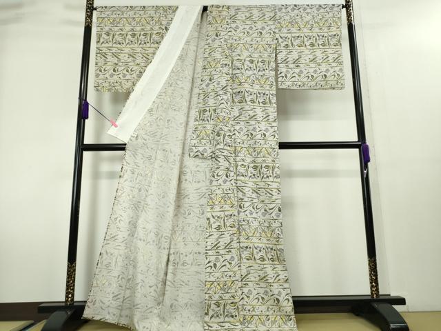 平和屋本店＊極上 夏物 石川県指定無形文化財 夏牛首紬 白山工房 手織り 草花文 証紙付き 逸品 DZAA0096kh5