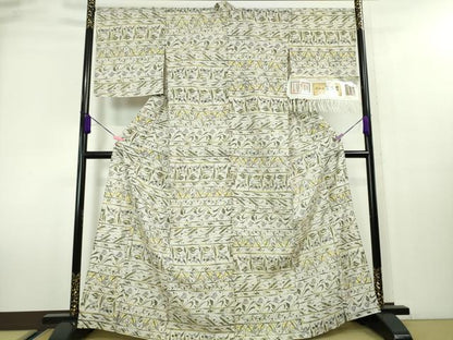 平和屋本店＊極上 夏物 石川県指定無形文化財 夏牛首紬 白山工房 手織り 草花文 証紙付き 逸品 DZAA0096kh5
