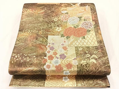 平和屋着物◎六通柄袋帯 唐織 花鳥文 金糸 正絹 逸品 AAAP5774wt