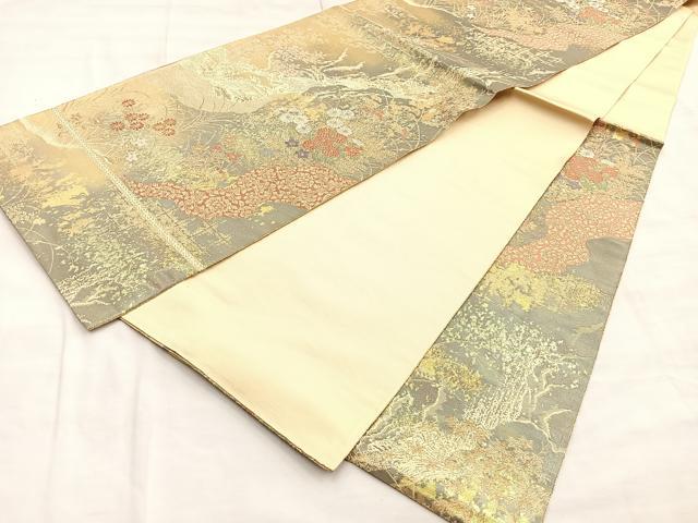 平和屋着物◎六通柄袋帯 唐織 道長花文 金糸 引箔 正絹 逸品 BAAQ6266if