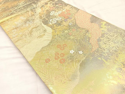 平和屋着物◎六通柄袋帯 唐織 道長花文 金糸 引箔 正絹 逸品 BAAQ6266if