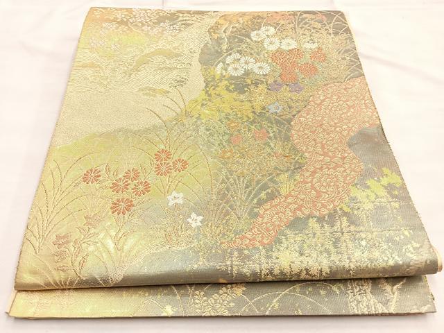 平和屋着物◎六通柄袋帯 唐織 道長花文 金糸 引箔 正絹 逸品 BAAQ6266if