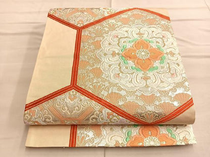 平和屋着物◎六通柄袋帯 唐織 古代亀甲華紋 金銀糸 正絹 逸品 BAAQ4011du