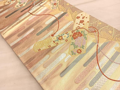 平和屋着物◎六通柄袋帯 唐織 エ霞文箱草花文 金銀糸 正絹 逸品 BAAQ4059du