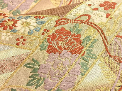 平和屋着物◎六通柄袋帯 唐織 エ霞文箱草花文 金銀糸 正絹 逸品 BAAQ4059du
