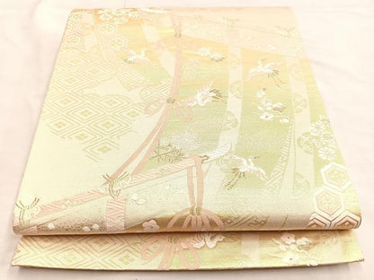 平和屋着物◎六通柄袋帯 唐織 飛鶴几帳花文 金糸 正絹 逸品 BAAQ6262if