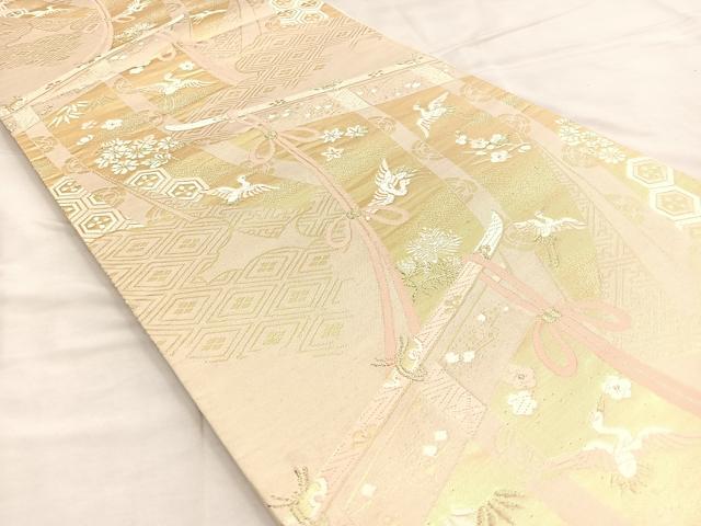 平和屋着物◎六通柄袋帯 唐織 飛鶴几帳花文 金糸 正絹 逸品 BAAQ6262if