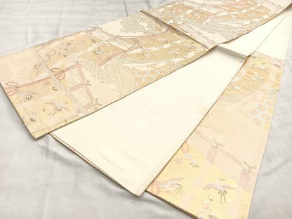 平和屋着物◎六通柄袋帯 唐織 飛鶴几帳花文 金糸 正絹 逸品 BAAQ6262if
