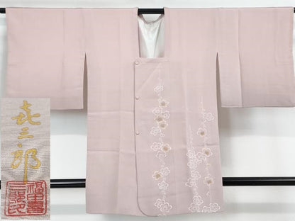 平和屋本店■極上　人間国宝　福田喜三郎　道行コート　刺繍　槍梅　虹色地　金彩　逸品　DZAA3869kh5