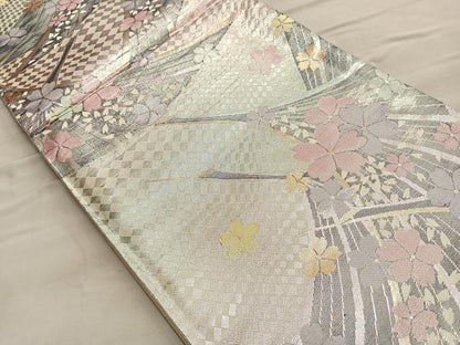 平和屋着物◎佐賀錦 六通柄袋帯 飛鶴桜散らし文 金銀糸 正絹 逸品 BAAQ4096du