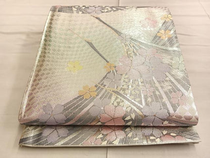 平和屋着物◎佐賀錦 六通柄袋帯 飛鶴桜散らし文 金銀糸 正絹 逸品 BAAQ4096du