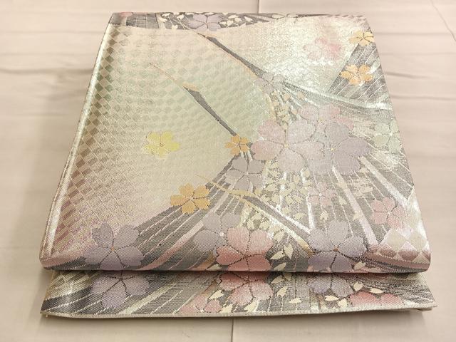 平和屋着物◎佐賀錦 六通柄袋帯 飛鶴桜散らし文 金銀糸 正絹 逸品 BAAQ4096du