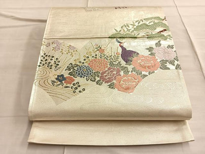 平和屋着物◎西陣 六通柄袋帯 唐織 華鳥春景 金銀糸 正絹 逸品 BAAQ4117du