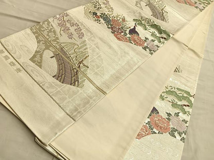 平和屋着物◎西陣 六通柄袋帯 唐織 華鳥春景 金銀糸 正絹 逸品 BAAQ4117du