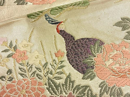 平和屋着物◎西陣 六通柄袋帯 唐織 華鳥春景 金銀糸 正絹 逸品 BAAQ4117du