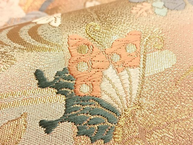 平和屋着物◎六通柄袋帯　唐織　遠山重ね秋草文　金糸　正絹　逸品　BAAQ4128du