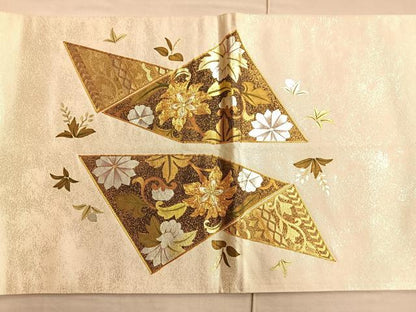 平和屋着物◎太鼓柄袋帯 駒刺繍 有職更紗花文 金糸 引箔 正絹 逸品 BAAQ4136du