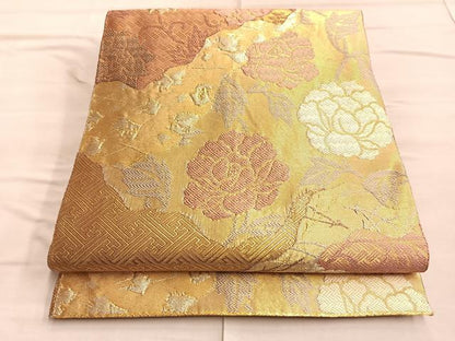 平和屋着物◎佐賀錦 六通柄袋帯 唐織 道長草花文 金銀糸 正絹 逸品 BAAQ4150du