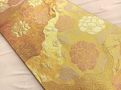 平和屋着物◎佐賀錦 六通柄袋帯 唐織 道長草花文 金銀糸 正絹 逸品 BAAQ4150du