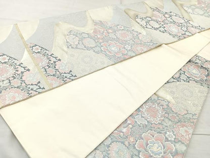 平和屋着物◎六通柄袋帯 唐織 奏飾名物裂 銀糸 正絹 逸品 BAAQ9567cm