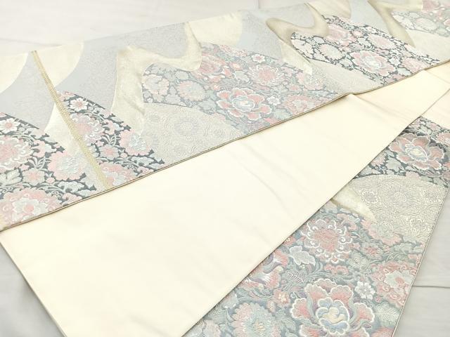 平和屋着物◎六通柄袋帯 唐織 奏飾名物裂 銀糸 正絹 逸品 BAAQ9567cm