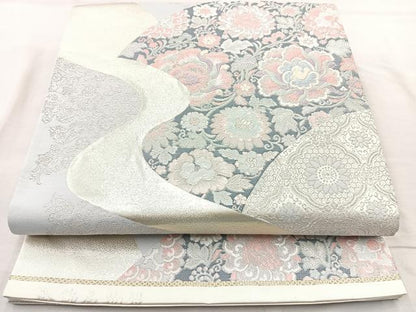 平和屋着物◎六通柄袋帯 唐織 奏飾名物裂 銀糸 正絹 逸品 BAAQ9567cm