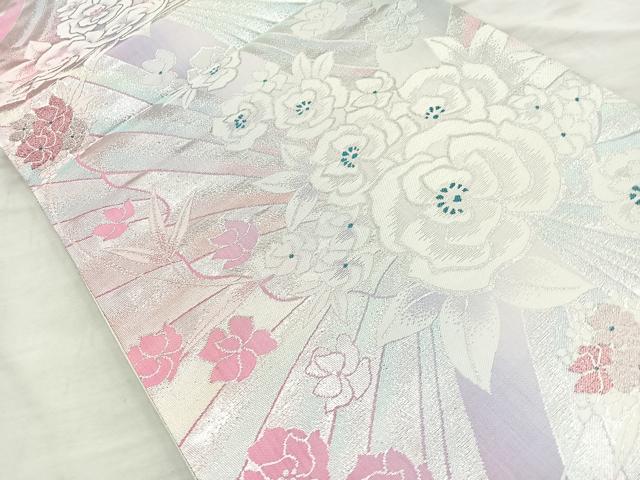 平和屋着物◎六通柄袋帯 草花文 銀糸 正絹 逸品 BAAQ9806cm