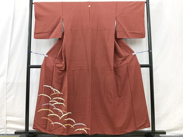 平和屋着物■豪華色留袖 雪芝花文 金彩 お召縮緬 正絹 逸品 BAAQ8408bs