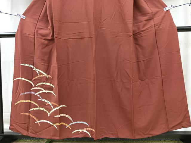 平和屋着物■豪華色留袖 雪芝花文 金彩 お召縮緬 正絹 逸品 BAAQ8408bs
