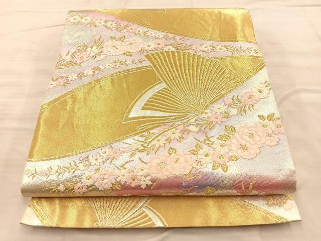 平和屋着物◎六通柄袋帯 唐織 舞蝶花文 金銀糸 正絹 逸品 BAAQ4234du