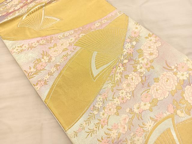 平和屋着物◎六通柄袋帯 唐織 舞蝶花文 金銀糸 正絹 逸品 BAAQ4234du