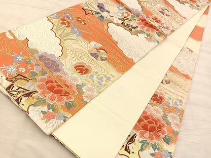 平和屋着物◎六通柄袋帯 唐織 鴛鴦花車文 金銀糸 正絹 逸品 BAAQ4235du