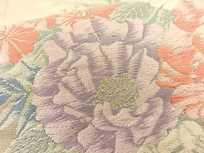 平和屋着物◎六通柄袋帯 唐織 草花文 銀糸 正絹 逸品 BAAQ4232du