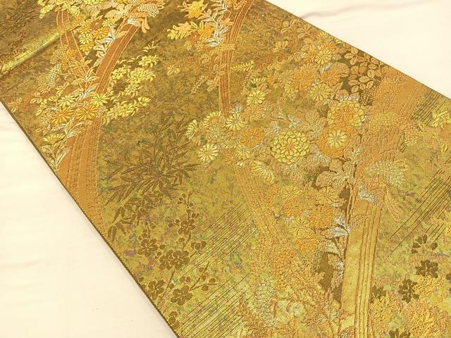 平和屋着物◎六通柄袋帯 蒔絵花垣紋様 金銀糸 引箔 正絹 逸品 BAAQ4262du