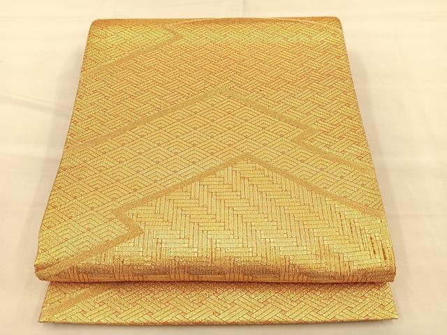 平和屋着物◎佐賀錦 六通柄袋帯 松皮菱有職文 金糸 正絹 逸品 BAAQ4250du