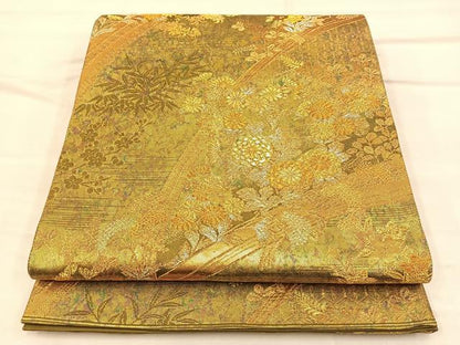 平和屋着物◎六通柄袋帯 蒔絵花垣紋様 金銀糸 引箔 正絹 逸品 BAAQ4262du