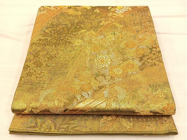 平和屋着物◎六通柄袋帯 蒔絵花垣紋様 金銀糸 引箔 正絹 逸品 BAAQ4262du