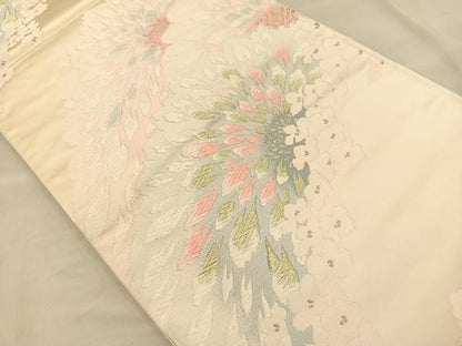 平和屋着物◎六通柄袋帯 唐織 菊 金銀糸 正絹 逸品 BAAQ4257du