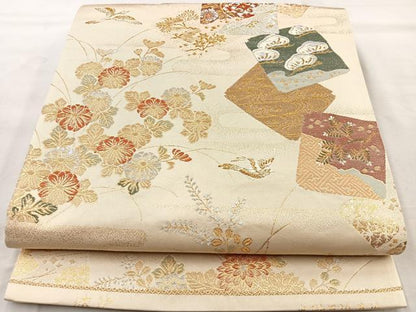 平和屋着物◎六通柄袋帯 光琳蒔絵草紙 漆箔 正絹 逸品 BAAQ9970cm