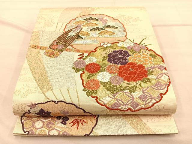 平和屋着物◎六通柄袋帯　唐織　都つづれ　雪輪草花文　金銀糸　正絹　逸品　BAAQ4273du