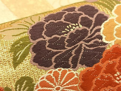 平和屋着物◎六通柄袋帯　唐織　都つづれ　雪輪草花文　金銀糸　正絹　逸品　BAAQ4273du